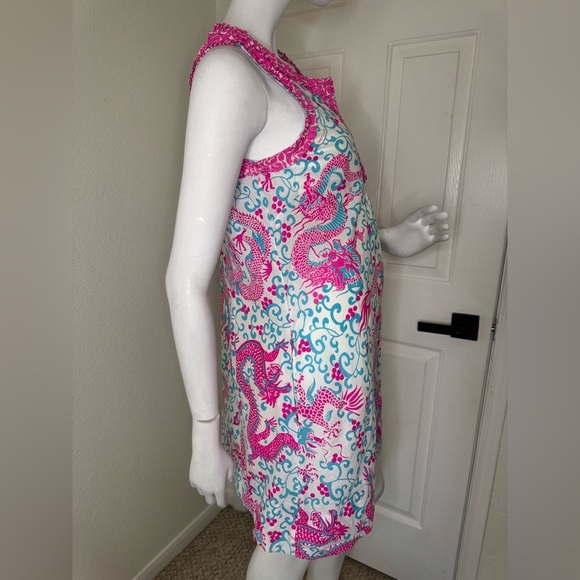 Gretchen Scott Vibrant Pink and Blue Dragon Print Dress Size S. - Picture 8 of 14